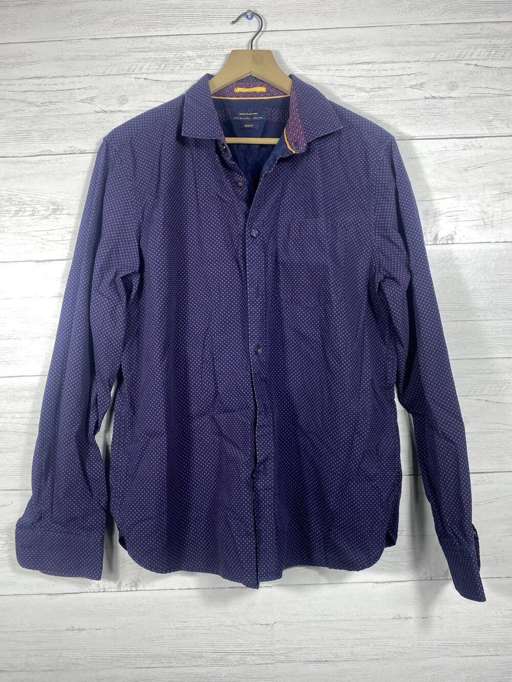 Denim & Flower Ricky Singh Men’s XL Blue 100% Cotton Button Up Shirt Floral
